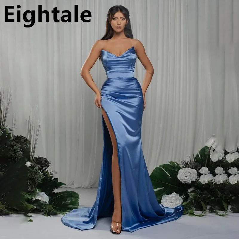 

Eightale 2023 Blue Mermaid Evening Dress Pleated Sweetheart Prom Dress Women Sexy Slit Formal Party Gown Robes De Soirée