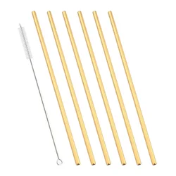 Eco - Friendly Stainless Steel Drinking Straw Set with Cleaner Brush - 6 Pack (Gold)