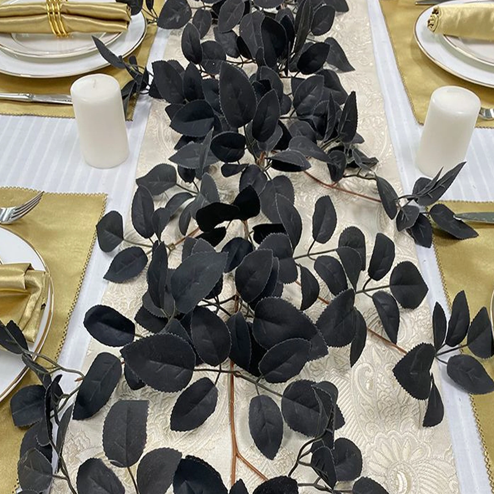 인공 검은 장미 잎 등나무 170cm, 가을 벽걸이 포도 나무 창 정문 할로윈 추수 감사절 파티 웨딩 홈 장식 