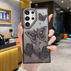 Butterfly Glitter Rhinestone Phone Case - Sparkling Back Cover - Galaxy S25 Plus (Black)
