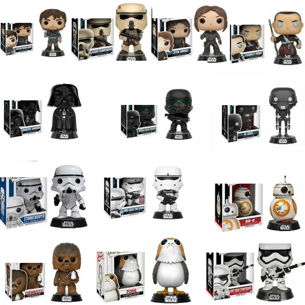 Funko Star Wars Figure Toys The Child Yoda Chewbacca Darth Vader Stormtrooper K-2So Jyn Ergo Porg Luke Skywalker Leia Action Toy