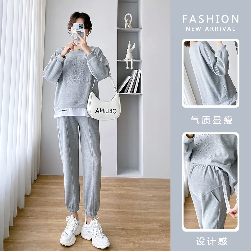 Women Maternity Sets 209 Spring Autumn Sports Casual Cotton Maternity Clothing Sets Sweatshirt Belly Pants Suits Clothes for Pregnant Women Pregnancy