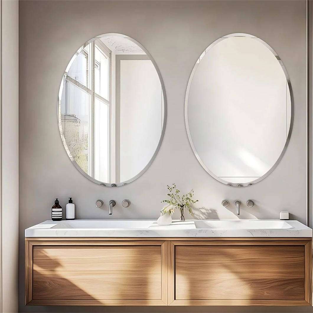 Frameless Oval Wall Mirror High Definition Elliptical Vanity Mirror with Beveled Silver Edge for Bathroom Bedroom Livingroom 3