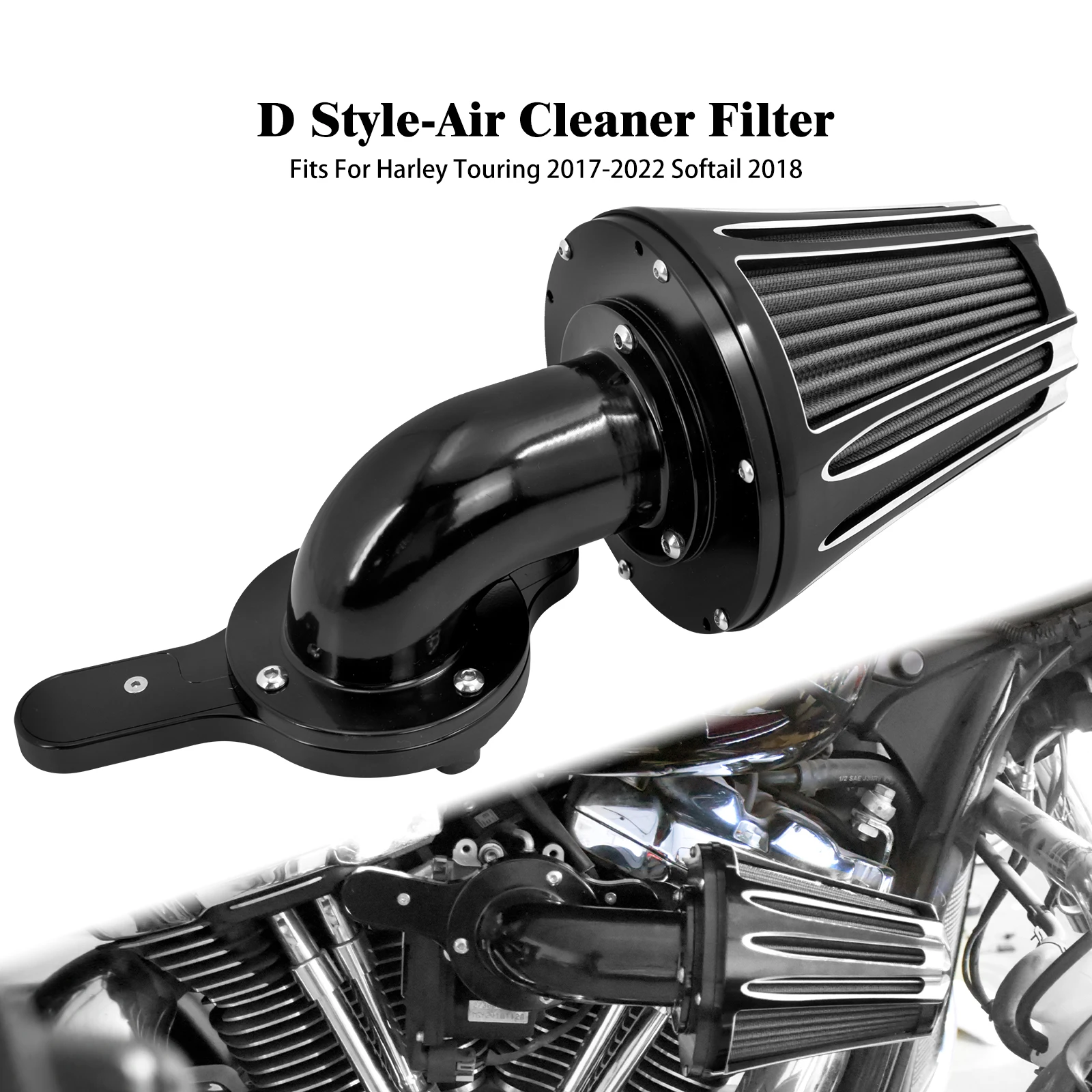 MotorcycleAirFilterAirCleanerSystemBlackForHarleyTouring