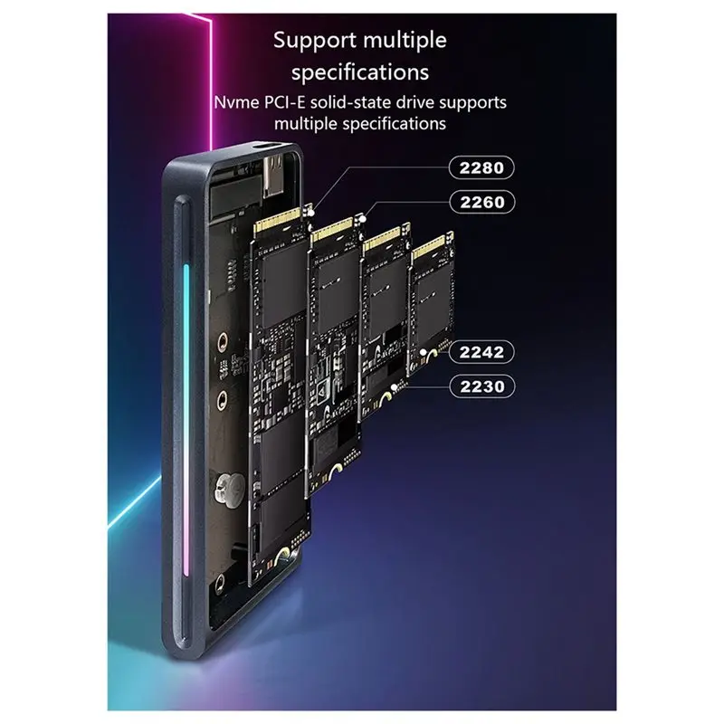 A23F-고속 10Gbps 모바일 솔리드 스테이트 디스크 박스 RGB 쿨 라이트 효과 Nvme 프로토콜 M2 모바일 하드 디스크 드라이브 박스