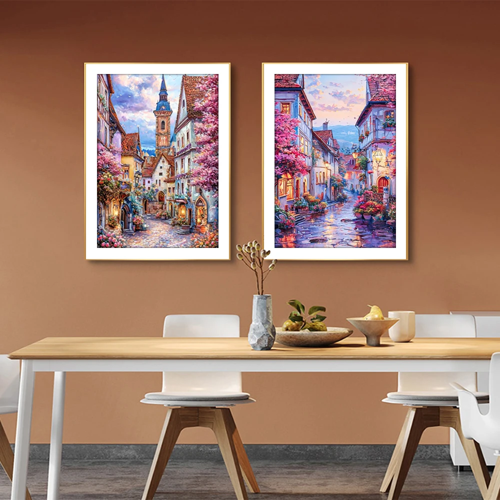 Vibrant 5D diamond painting featuring a mountain and river landscape.