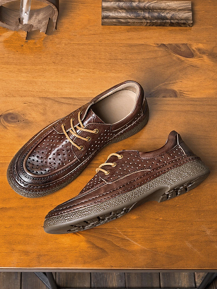 

Very Soft Mature Men's Summer Hollow-out Lace Up Oxfords Businesman Light Weight Round Toe Office Casual Shoes