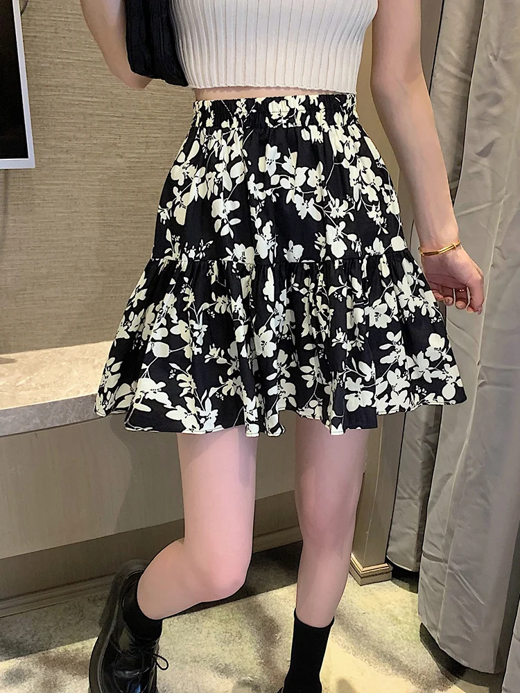 pink skirt Floral Skirt, Half-Length Skirt, Summer Women's High-Waisted Big Skirt, All-Match Elastic Waist A-Line Umbrella Skirt mini skirts for women Skirts