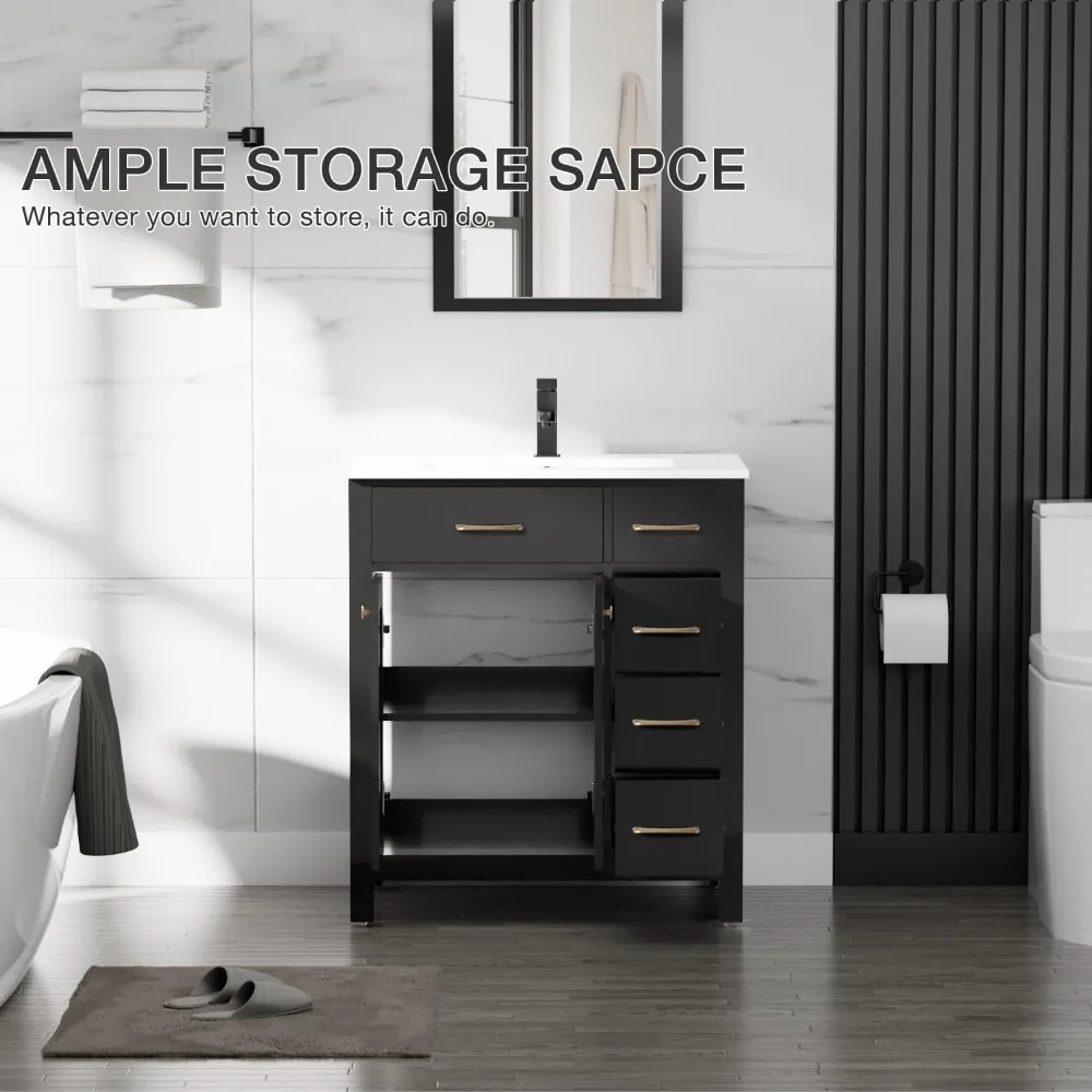30" Bathroom Vanity with Sink Combo, Painted Modern Bathroom Storage Cabinet with Ceramic Sink, Two Doors and Three Drawers 5