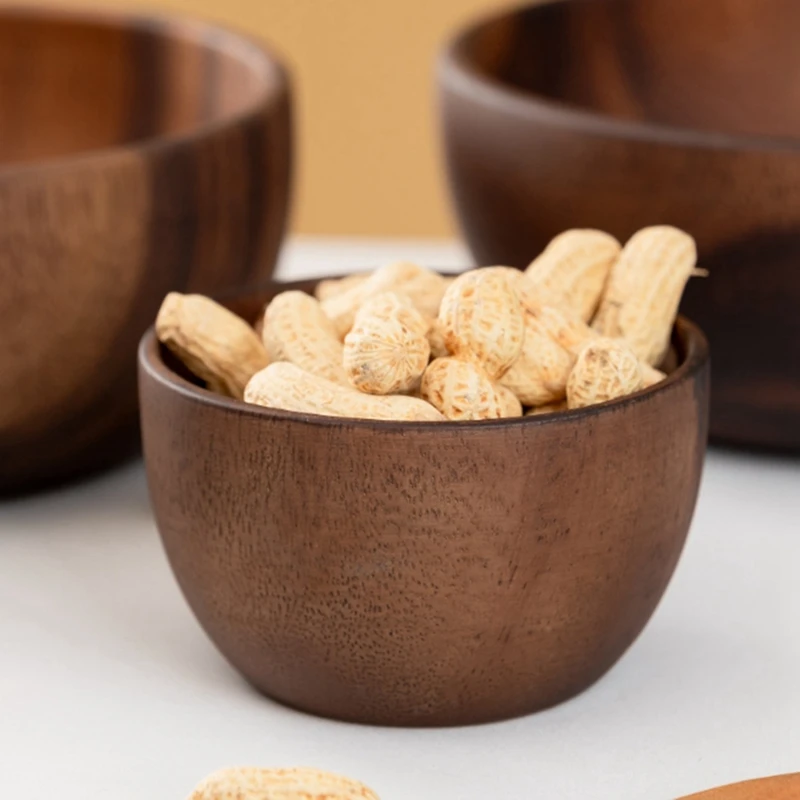A82X-Wooden Salad Bowl Round Dessert Displays Serving Trays Fruit Food Salads Snack Soup Bowl For Home Coffee Shop