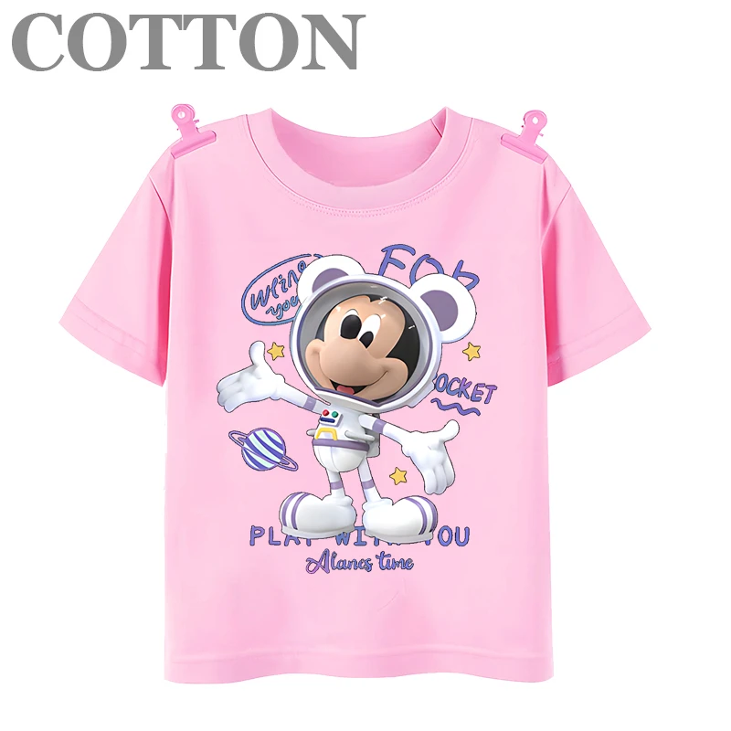 thumbnail image 1 of Camiseta de algodón para niños, ropa de moda para niños, camisetas de verano para niñas de manga corta con dibujos animados de Disney Mickey Mouse, camisetas para bebés, 1 of 5