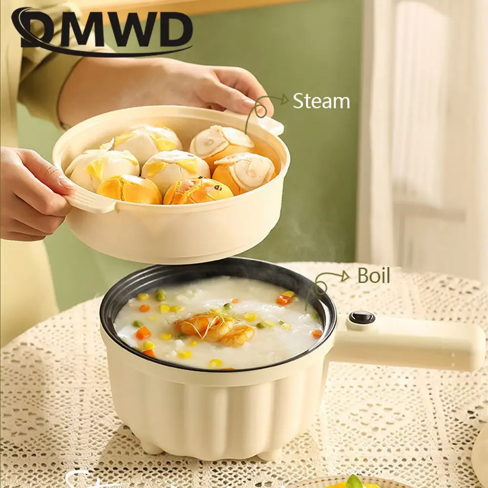 DMWD Electric Rice Cooker 2L Porridge Noodles Soup Cooking Machine Breakfast Maker Mini Skillet Multicooker Hotpot Frying Pan 4