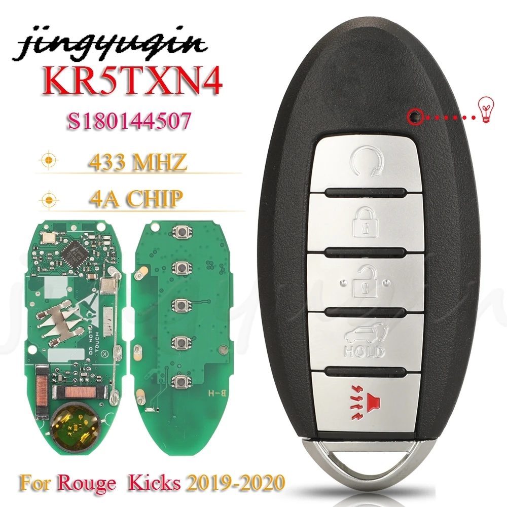 

Умный ключ jingyuqin KR5TXN4 S180144507 433 МГц 4A HITAG AES NCF29A1M 285E3-6RR7A для Nissan Kicks Rogue 2019 2020 5 кнопок