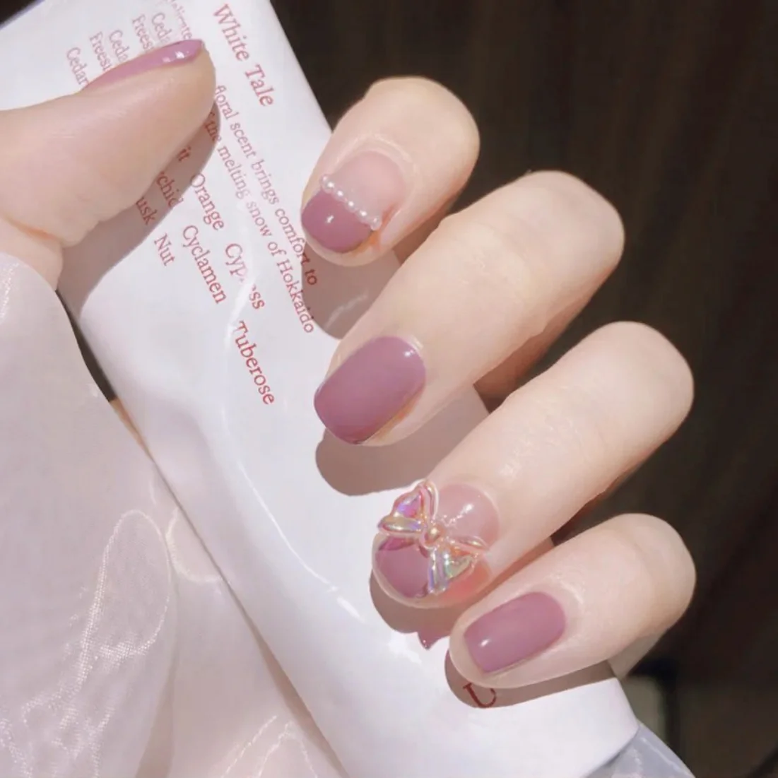 French Drill Short Fake Nails Press On Nail Tips Artificial Full Cover Bow Wearing 24Pcs fake nails french nails nail tips false nails false nail tips