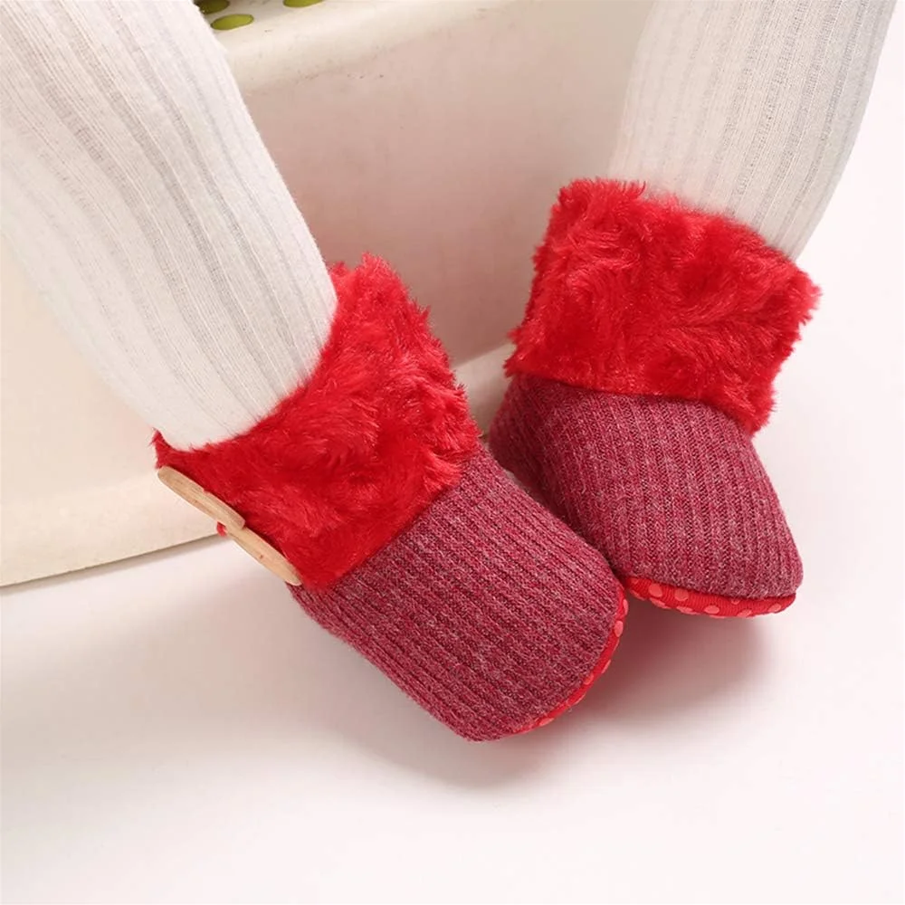 1Pair Baby Boy Girl Snow Boots, Infant Fuzzy Soft Sole Ankle Booties, Toddler Winter Warm Crib Toddler Shoes, Christmas Gifts