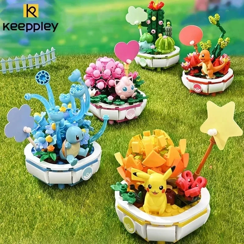 Keeppley Pokemon Building Block Pikachu Charmander Squirtle Model Toy HomeDecoration Plant Potted Flower Brick  Toy Child Gift 4