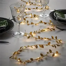 Golden Tiny Leaves Fairy Lights - 20 LED Copper String - 2M20LED (Warm White)