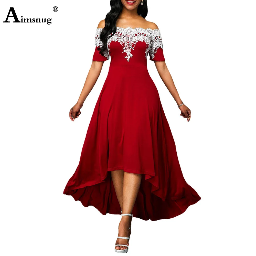 2023 europeo americano taglia 5xl donna elegante lungo Maxi vestito Slash Neck Party abiti da sera signore Vintage Splice Lace Dress image