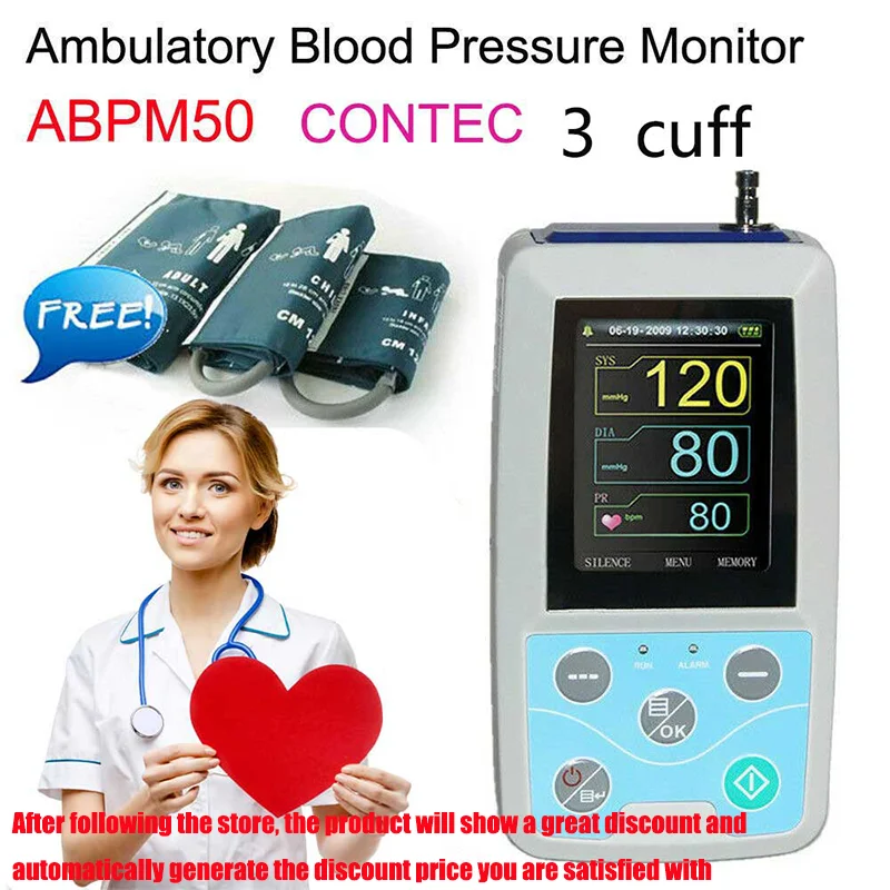 Contec abpm50 24-hour ambulatory blood pressure monitor electronic sphygmomanometer includes cuff and optional cuff