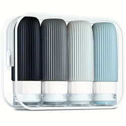 Compact Leak - Proof Travel Toiletry Set (4 - Pack) - BPA - Free Refillable Bottles with Convenient Toiletry Bag - Silicone (Gray)