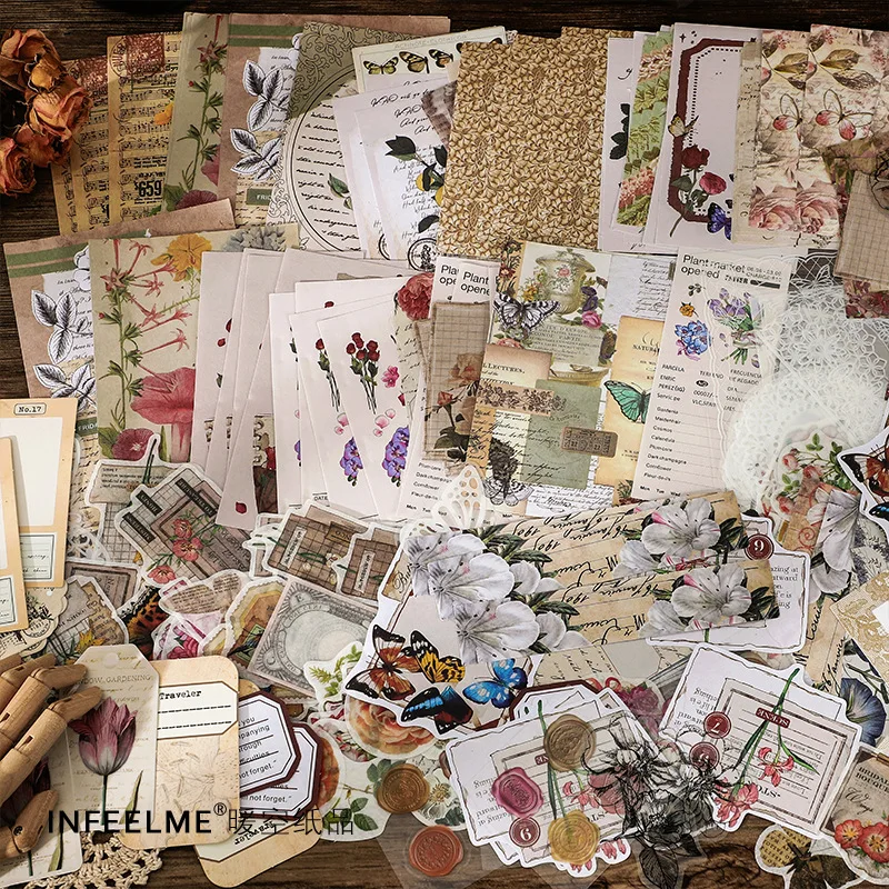 260 pcs/lot Vintage Large capacity Scrapbooking set Planner handmade Stickers+ Decorative paper Craft Supplies