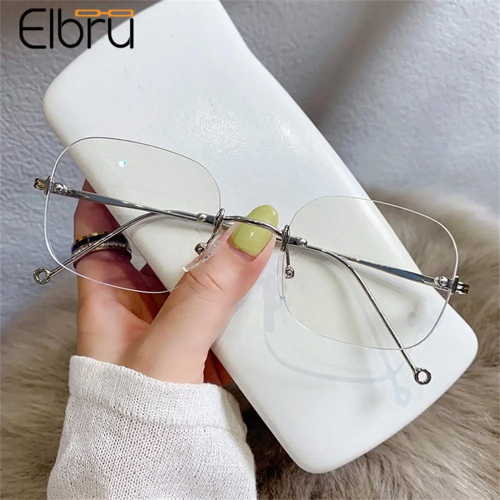 

Elbru модные очки без оправы для близорукости для женщин и мужчин, сверхлегкие деловые очки для близоруких, компьютерные очки с диоптриями 0-1-4