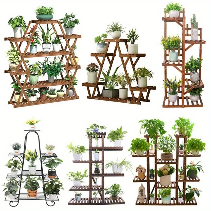 Wood/ Bamboo/Metal Shelf Flower Pot Plant Stand Rack Garden Indoor Outdoor Patio