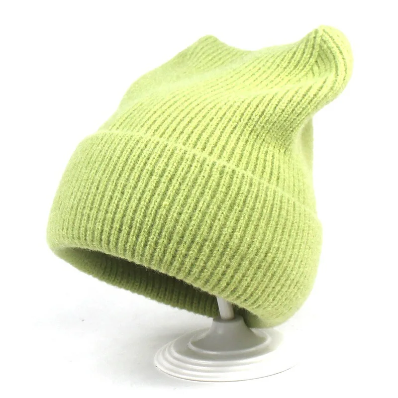 

Fashion Winter Women Cat Ears Beanies Skullies Bonnet Solid Color Lovely Warm Knitted Hat for Girls Casual Ear Warmer Wool Caps