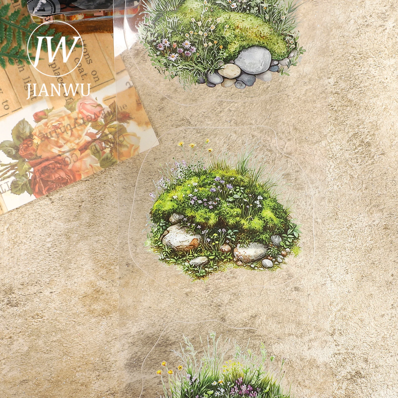 JIANWU 80mm * 207cm 빈티지 식물 이끼 풍경 재료 콜라주 스크랩북 PET 테이프 크리 에이 티브 DIY 저널 문구
