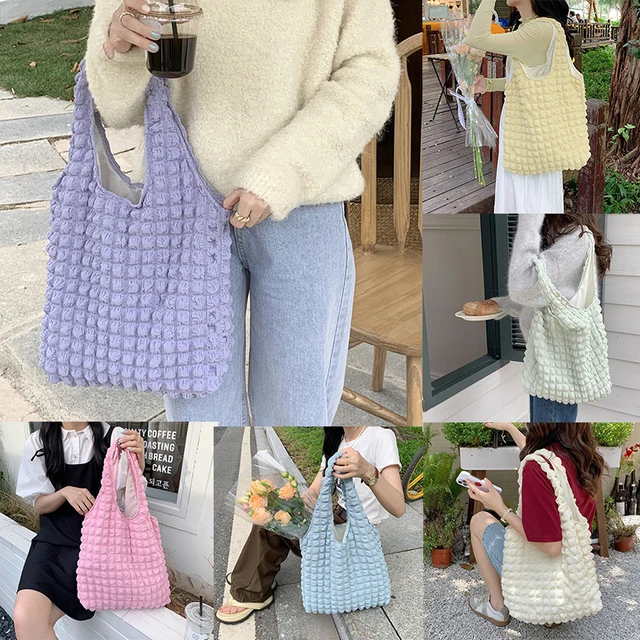 Laser Bubble Cloud Bag Neon Puffer Quilted Tote Bag Rhombus Plaid Padded  Handbags Space Cotton Women's Bag Embroidery Thread Bag - AliExpress