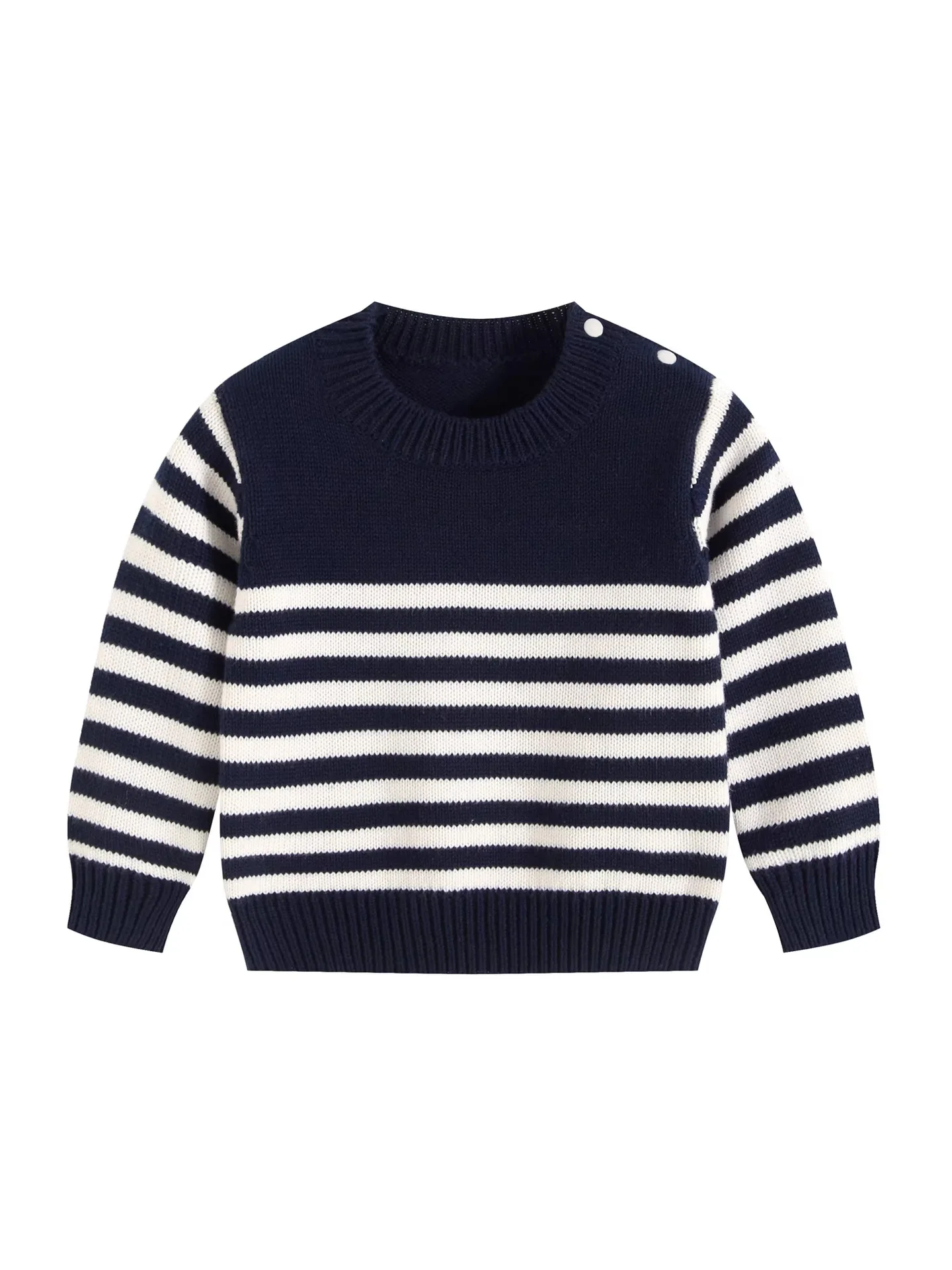 신상 봄 유니섹스 0-3세 용 면 크루넥 숄더 스냅 버튼 스웨터 컬러 블록  남아 여아 스트라이프 니트 상의