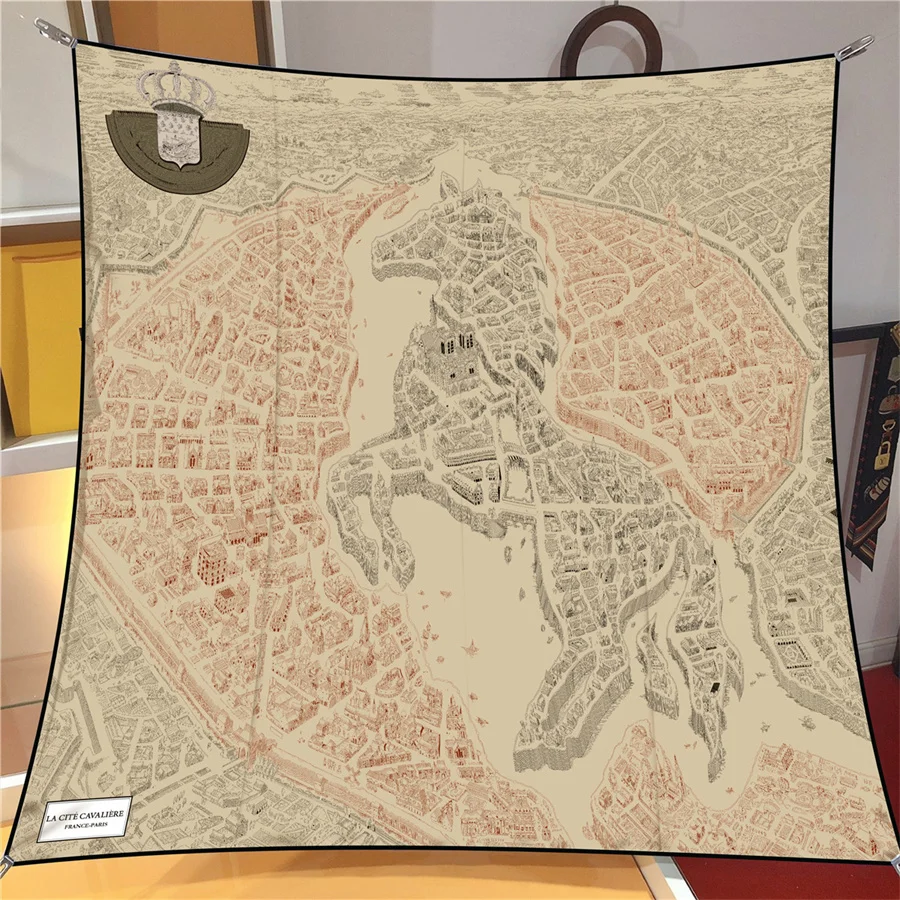 Luxury 90cm Twill Silk Checkered Horse Print Square Scarf Shawl