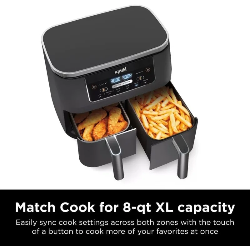 Ninja DZ201 Foodi 8 Quart 6-in-1 DualZone 2-Basket Air Fryer with 2 Independent Frying Baskets, Match Cook & Smart Finish, Grey 4