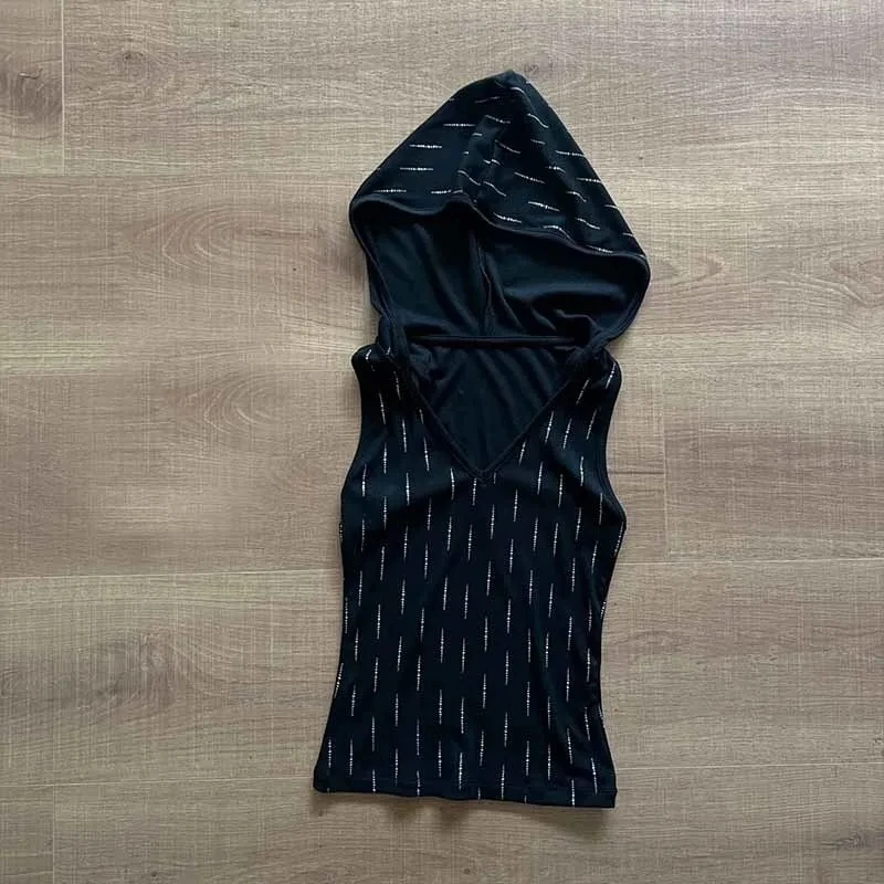 

Fashion 2 Colors Slim Fit Hooded V-neck Vest Designer Sleeveless Pure Cotton Pullover Leisure Comfortable Street Wear Summer New