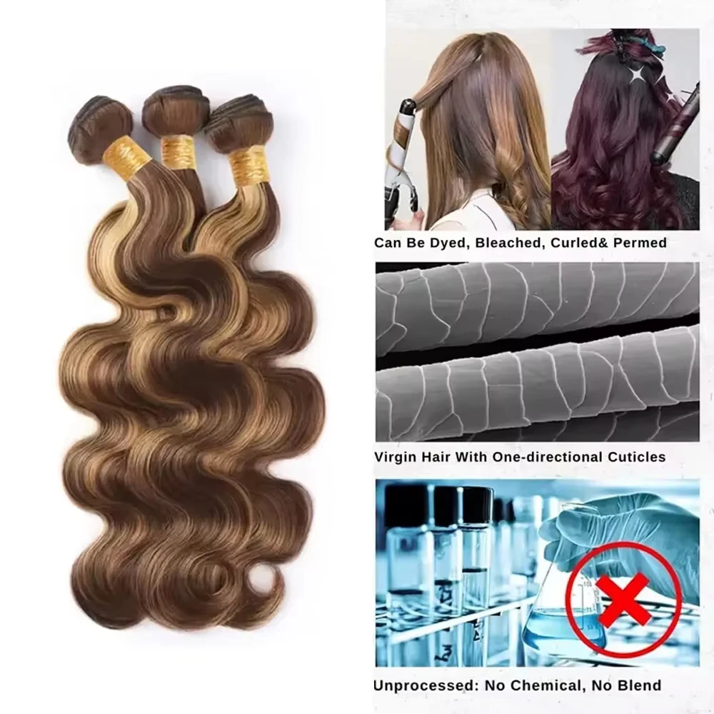 38 40 Inch Highlight Ombre Body Wave Bundles Real Human Hair Colored P4/27 Honey Blonde Brazilian Raw Hair Bundles Extensions 2