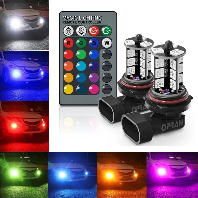 Guadsun LED luz de nevoeiro H8 h11 RGB colorido com controle remoto H3 H7 9005 hb3 H27 880 881 luzes de nevoeiro dianteiras do carro 5050 h1 lâmpada