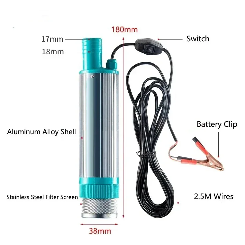 Water Transfer Pump Portable mini Diesel 30L/ min 12V electric car 38mm Camping fishing submersible