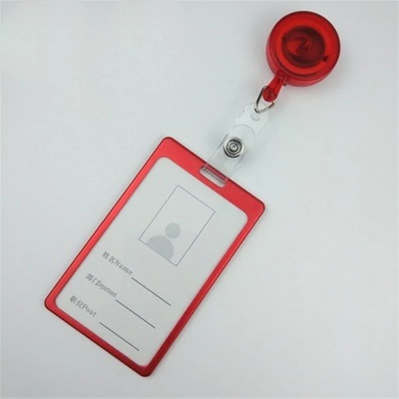 Vertical Staff Work Card Holder Aluminum Alloy Pass Access ID Card Case  with Retractable Badge Reel Identity Tag Bus Card Sleeve