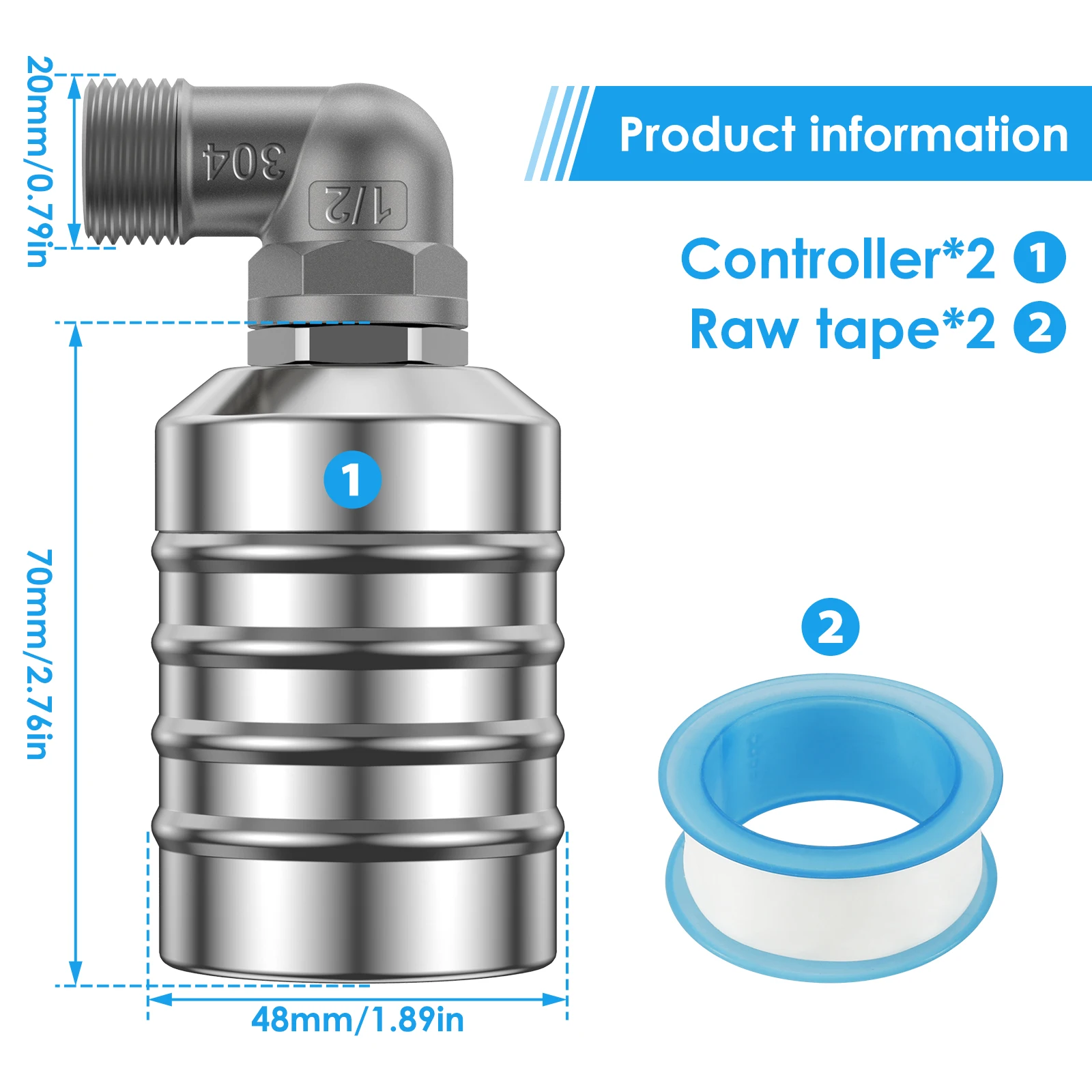 2PCS Automatic Water Level Control Float Valve Stainless Steel Ball Valve Auto Shut Off Water FOR Tank Aquarium Wate