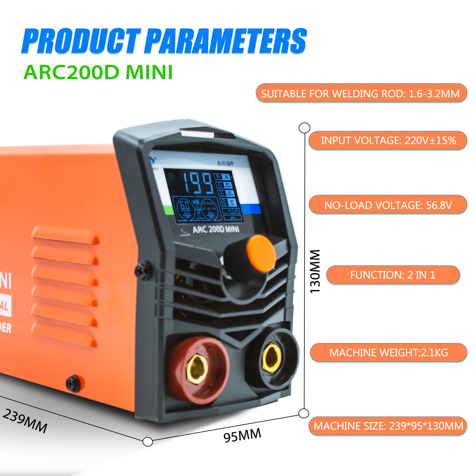 2 IN 1 Welding Machine For Household HITBOX ARC200D 220V IGBT Compact Inverter Welder LCD Digital Display ARC LIFT TIG 3