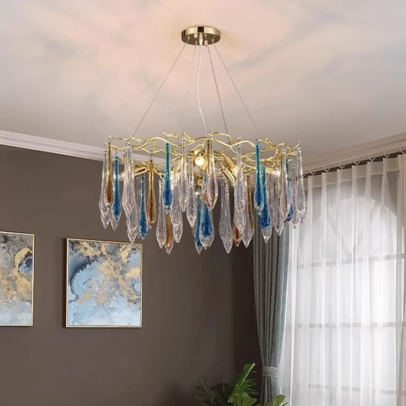 Chandelier Modern Gold Colour Luxury Crystal Living Room Bedroom Aluminium Crystal Tree Branch Ceiling hanging Lights