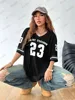 Summer New Black Enjoy Freedom 23 Print T-Shirt For Women V-Neck Short Sleeve Mesh Sports Football Jersey Y2K Oversized Tops 1