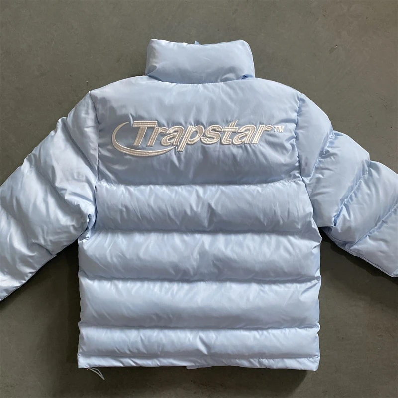 Trapstar Hyperdrive Puffer Jacket for Men and Women Warm Hooded Coat Cotton Sportswear Ice Blue Top