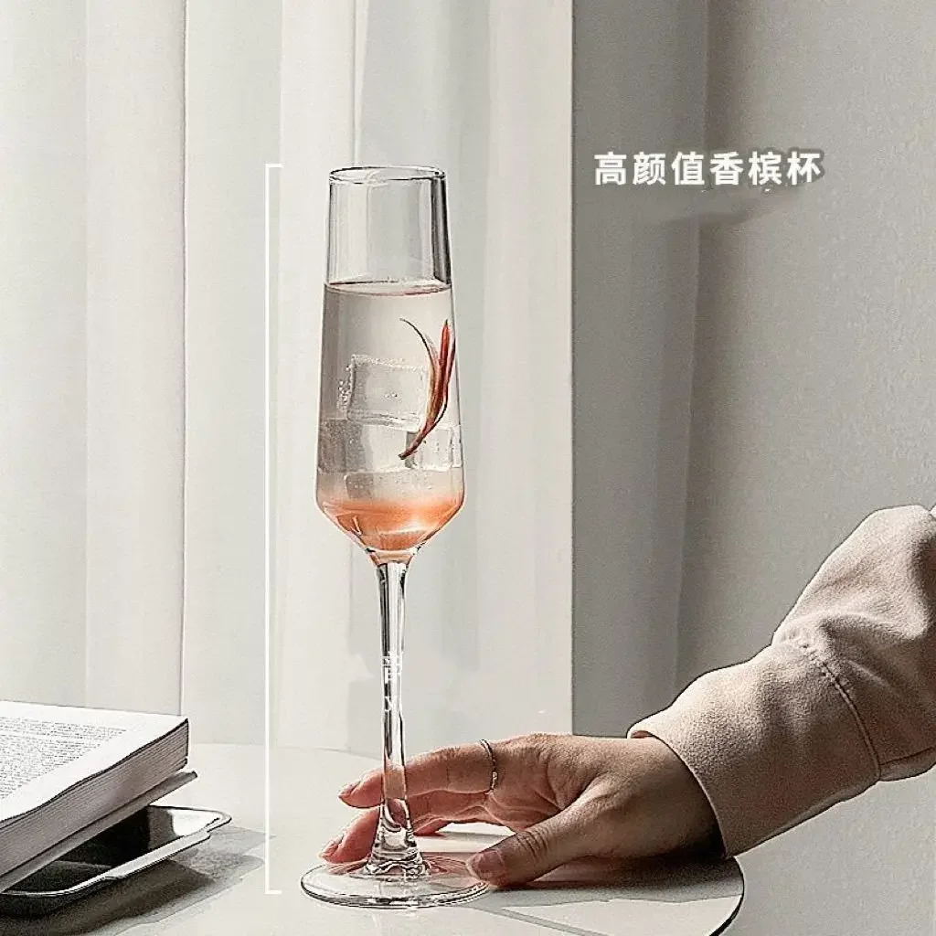 2-piece set Ins High Beauty Crystal Glass Champagne Glass Home Wine Glass Cocktail Tall Glass Sparkling Slightly Drunk
