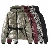 Manteaux Parkas de Sport rembourrés à capuche pour femmes, taille haute, avec ceinture, élégants, épais et chauds, poches, vestes de ski coupe-vent, hiver 1