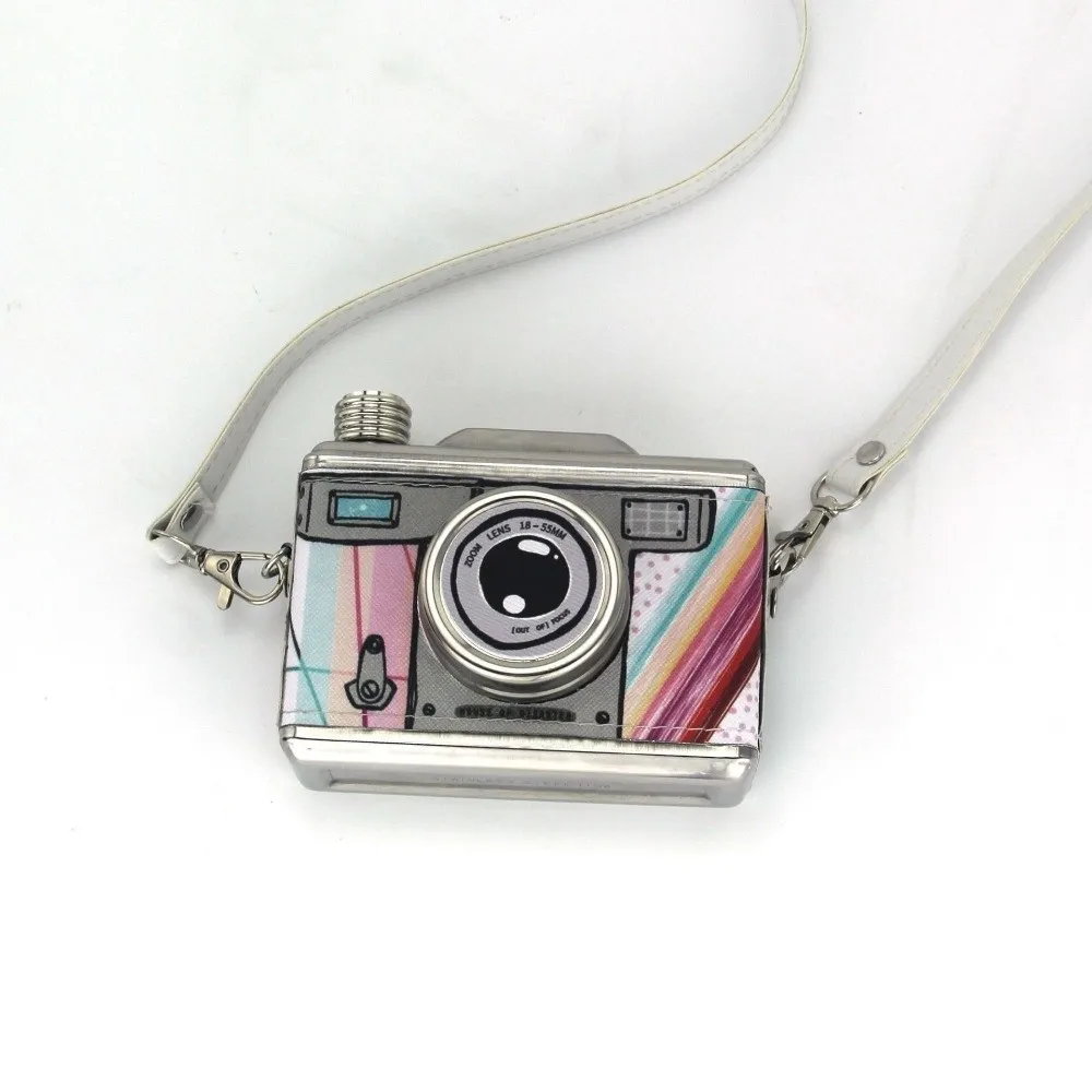 스테인리스 스틸 카메라 모양 힙 플라스크, 누수 방지 위스키 용기, 11온스(325ml), 탈부착 가능한 스트랩 위스키 플라스크