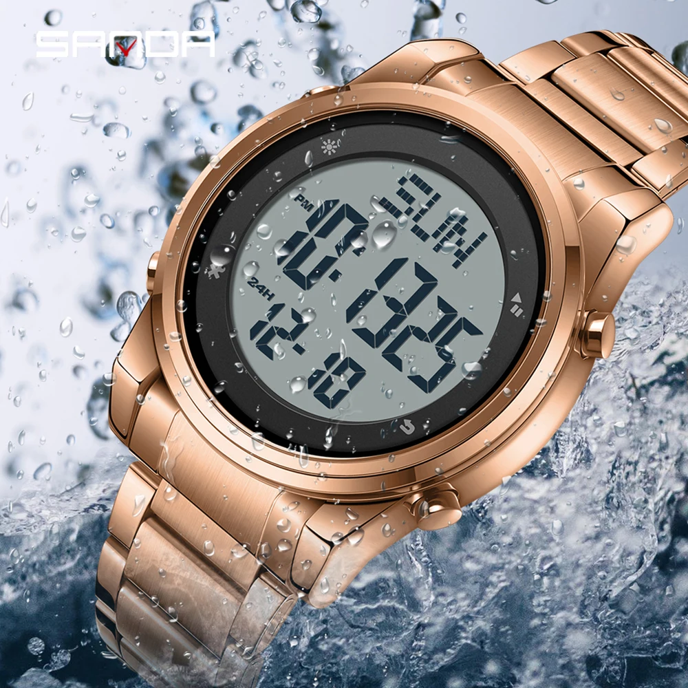 SANDA 6160 Outdoor Sport Watch 5ATM Waterproof Digital Led Watches Date Week Alarm Clock Wristwatches For Men Women Reloj Hombre