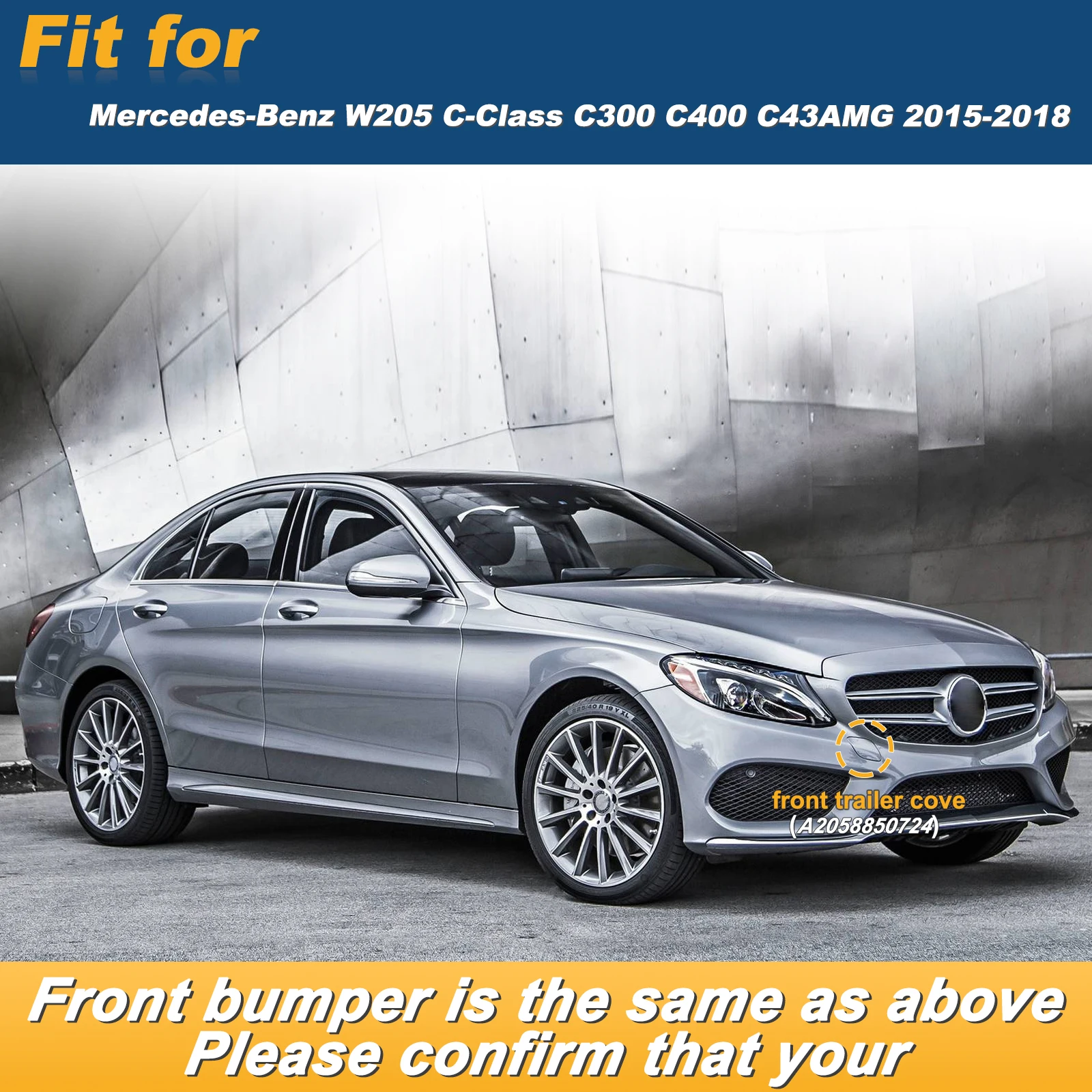 Front Bumper Tow Hook Cap Towing Eye Cover For Mercedes-Benz W205 Sedan C-Class C300 C400 C43AMG 2015- A2058850724