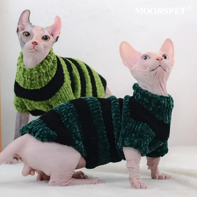 

Hairless Cat Clothes Sphinx Devon Cat Handmade Sweater Striped Pet Cat Clothes in Autumn and Winter