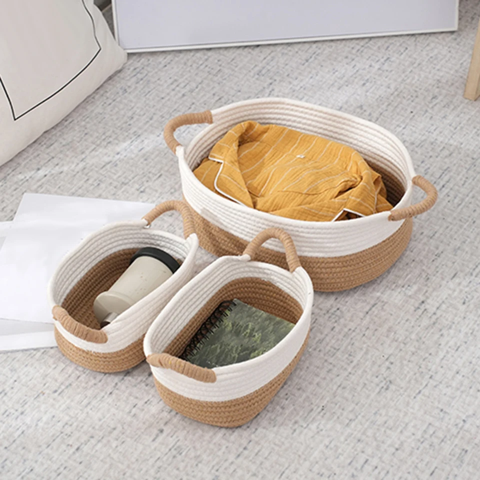 Petits Paniers De Rangement Tissés En Corde De Coton, 2 Pièces, Organisateur De Maquillage Durable Pour Articles Divers De Bureau, Kaki Clair | Leroy Merlin